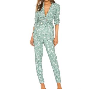 Floral Green Tailored High Waist Pants